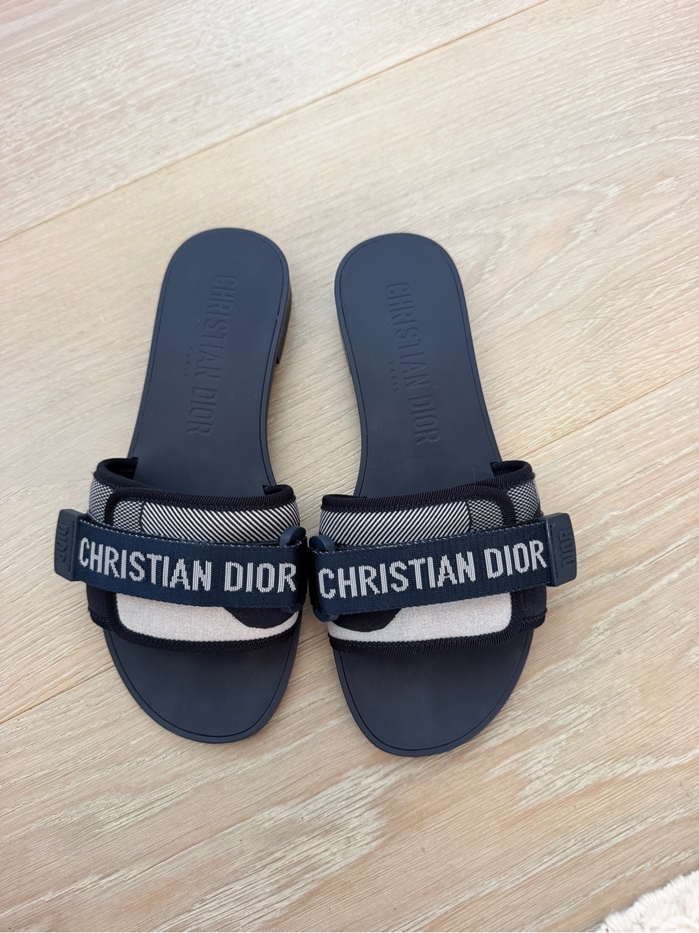 Dior Navy and White Christian Dior Logo Slide Sandals